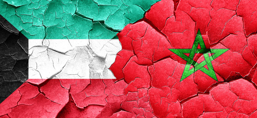 Kuwait flag with Morocco flag on a grunge cracked wall