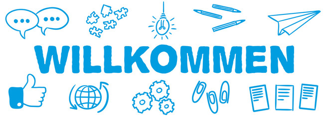 Stick Figure Series Banner Blue / Wilkommen