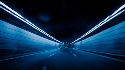 motion blurred car in tunnel
