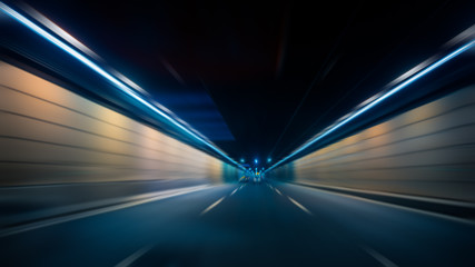 motion blurred car in tunnel - obrazy, fototapety, plakaty