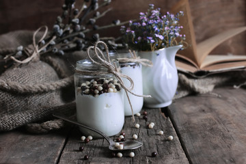 rustic homemade yogurt jar
