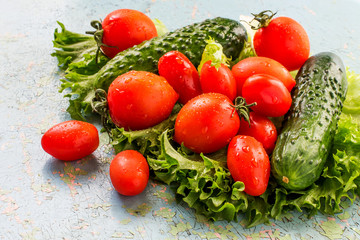 Fresh cucumbers, tomatoes, lettuce