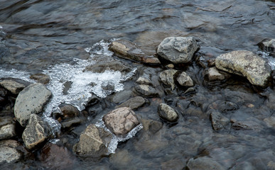 Flowing river water and Ice