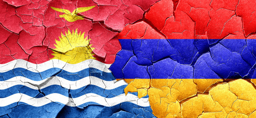 Kiribati flag with Armenia flag on a grunge cracked wall