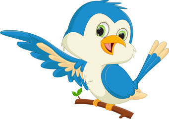 cute blue bird cartoon waving