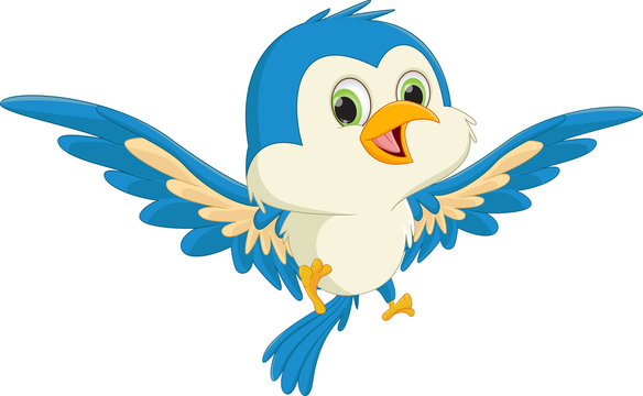 happy blue bird cartoon flying