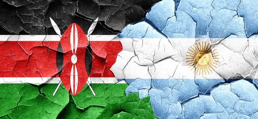 Kenya flag with Argentine flag on a grunge cracked wall