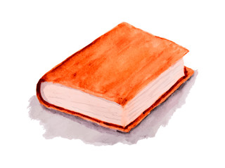 Watercolor brown book on a white background