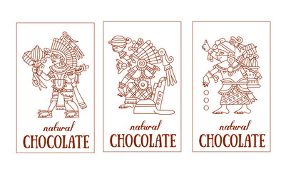 contour pattern maya, aztec and cacao nibs, chocolate label logo