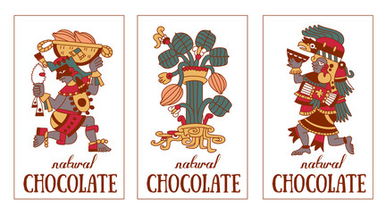 contour pattern maya, aztec and cacao nibs, chocolate label logo