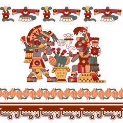 Obraz na płótnie Canvas aztec pattern cacao tree, mayans, cacao beans and decorative bo