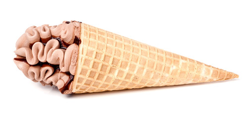 ice cream cone with chocolate isolated on white background