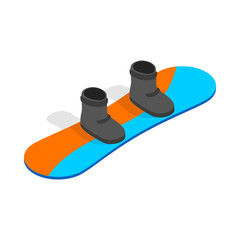 Snowboard with boots icon, isometric 3d style