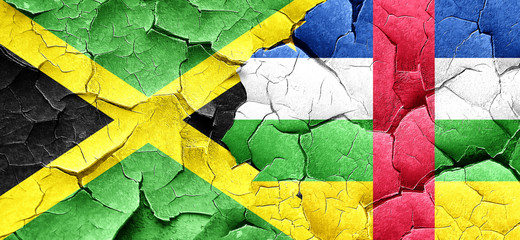 Jamaica flag with Central African Republic flag on a grunge crac