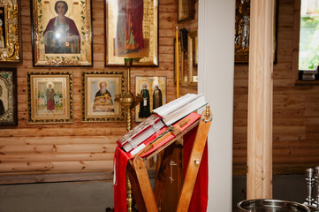 Obraz na płótnie Canvas Interior of the Orthodox Church, altar, iconostasis, and icons, gilding
