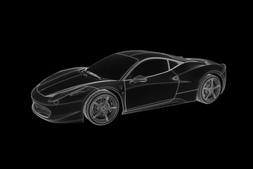 Naklejka premium Racing Car Hologram Wireframe. Nice 3D Rendering 
