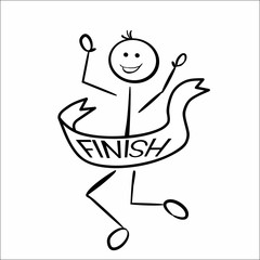 Strichm&auml;nnch &uuml;berschreitet die Zielline als Sieger. Erster am Ziel.