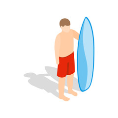 Surfer man with surfboard icon isometric 3d style