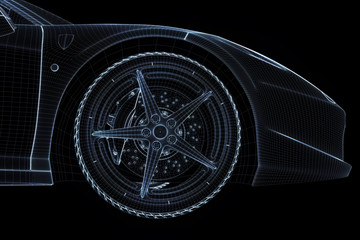 Racing Car Hologram Wireframe. Nice 3D Rendering
