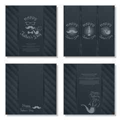 Set Father's Day card. Symbols of the Father's Day celebration and greeting inscription - `Happy Father's Day`  on a gray background. Vector illustration
