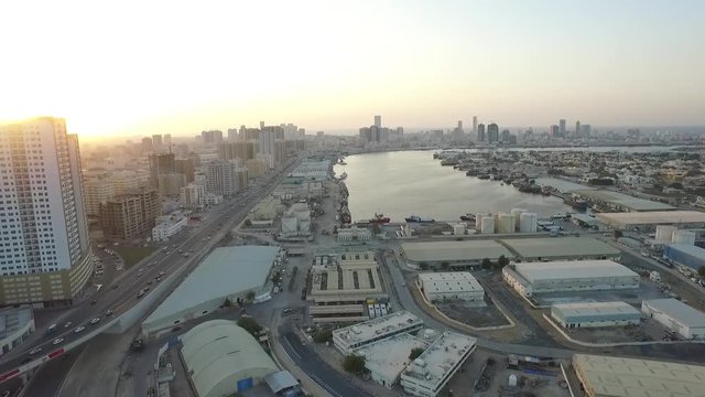 Cityscape of Ajman with modern buildings aerial top view