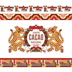 contour pattern maya, aztec and cacao nibs, chocolate label logo