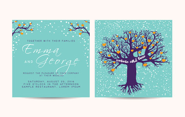 beautiful wedding invitation set with fairy tree