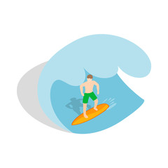 Plakat Surfer riding the wave icon, isometric 3d style