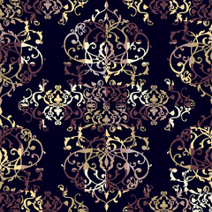 Vector abstract seamless pattern with geometric and floral ornaments, stylized flowers, dots, snowflakes and lace. Vintage arabic style.