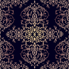 Vector abstract seamless pattern with geometric and floral ornaments, stylized flowers, dots, snowflakes and lace. Vintage arabic style.