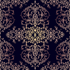 Vector abstract seamless pattern with geometric and floral ornaments, stylized flowers, dots, snowflakes and lace. Vintage arabic style.