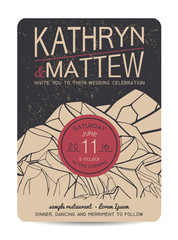 Beautiful wedding invitation, decorated with abstract mountains.