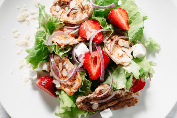 Food Salad Dining Meat Strawberry Mozzarella Cuisine Original Recipe Healty Eating Concept