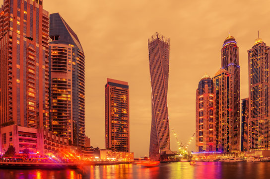 Dubai, United Arab Emirates: Marina in the sunset
