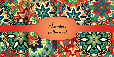Mandala seamless patterns set. Islam, Arabic, Indian, ottoman motifs.