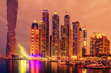 Fototapeta na wymiar Dubai, United Arab Emirates: Marina in the sunset