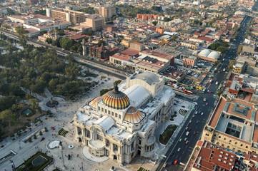 The view of the Palace of Fine Arts in Mexico city from the top of the Latin American Tower, Mexico