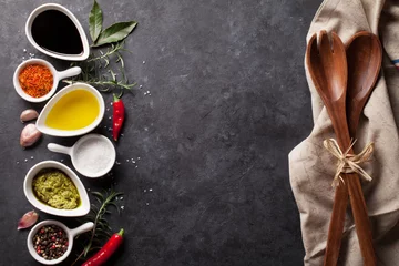 Keuken spatwand met foto Herbs, condiments and spices © karandaev