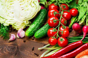 different vegetables and mushrooms