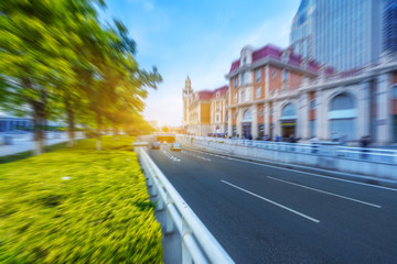 traffic in the downtown district,tianjin china.