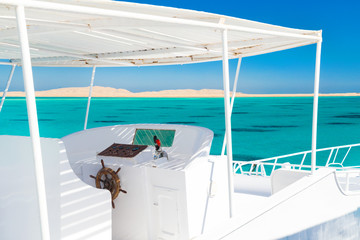 Details of small boat docked in Red Sea.