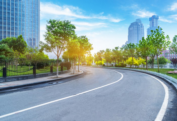 clean road with modern buildings background