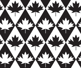 Black and white alternating maple leaves on diamonds