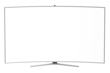curved tv set with white screen, 3D rendering