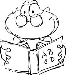 frog reading in book cartoon - vector illustration sketch