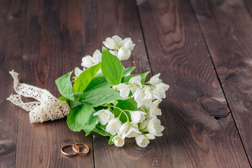 Wedding invitation. small bouquet of white flowers