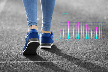 Running schedule concept. Sports woman legs in running movement