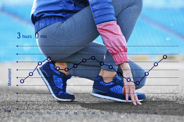 Fototapeta na wymiar Running schedule concept. Sports woman legs in running movement