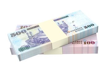 Saudi Arabia rials bills isolated on white background. 3D illustration.