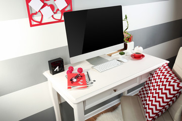 Modern workplace with computer on the table